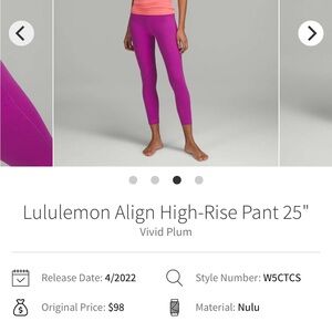 Lululemon Athletica High-Rise Pants in Vivid Plum